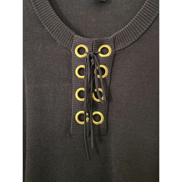 SWEATER/TOP-BLACK CABLE & GAUGE-Black Knit-Gold Rivets-Lace Up-SIZE M - Picture 2 of 11